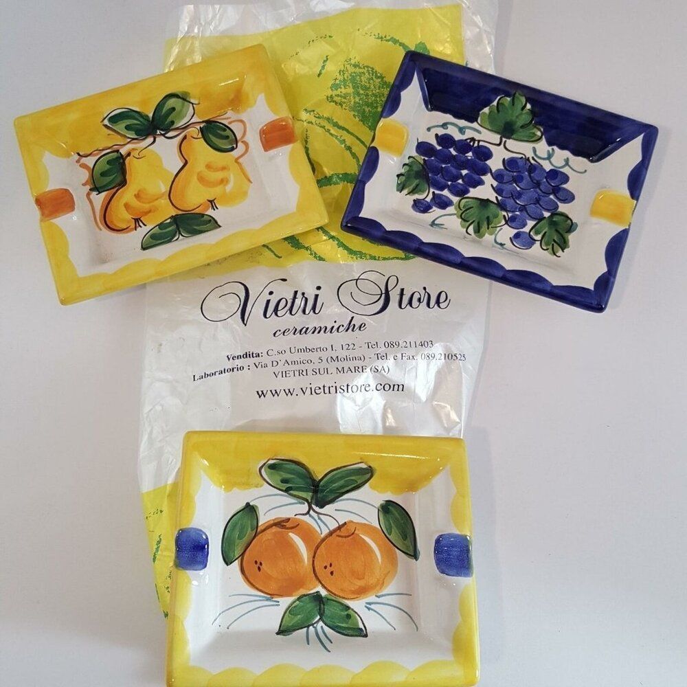 Vietri Store Dip A Mano Ceramic Ashtray Spoon Rest Italy Pears Peaches Grapes